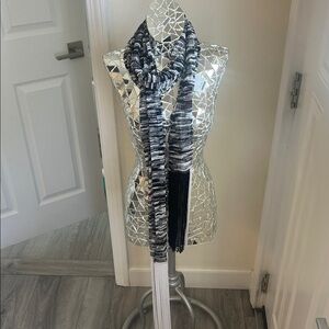 MISSONI RARE Vintage Viscose Black and White Fringe Long Scarf